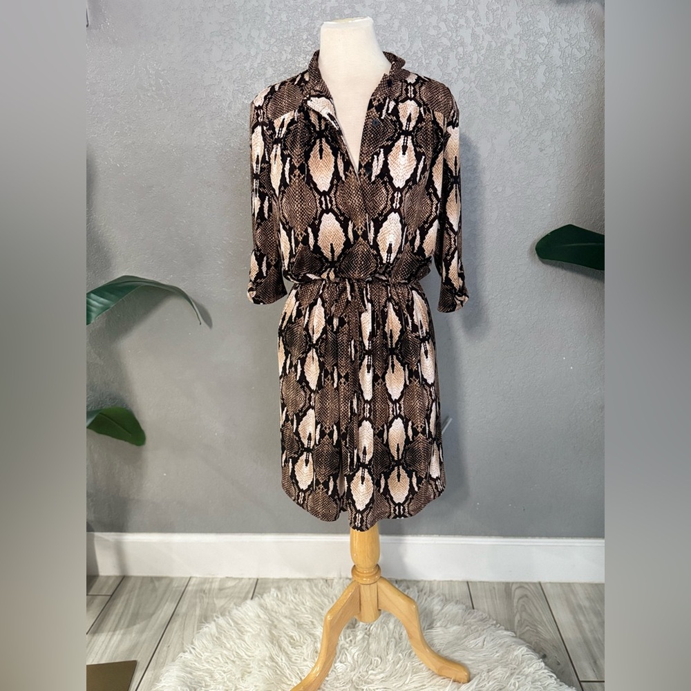 Women's Brown Snake-Print Shirt Dress - Versatile Everyday Style